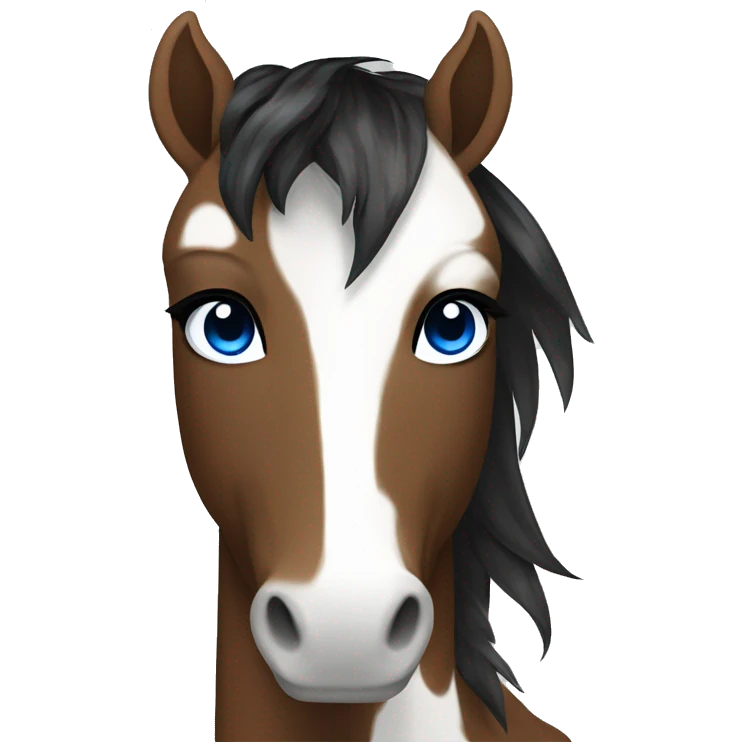 Brown and white spotted pony black hair and blue eyes  emoji