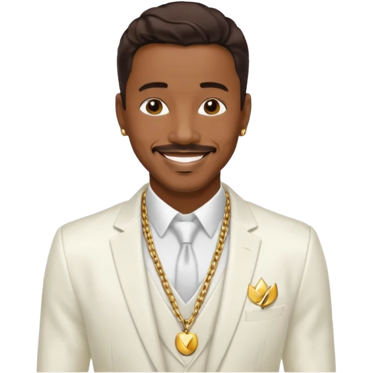 Ralph Tresvant with dark brown hair, white suit jacket, shirtless with necklace emoji