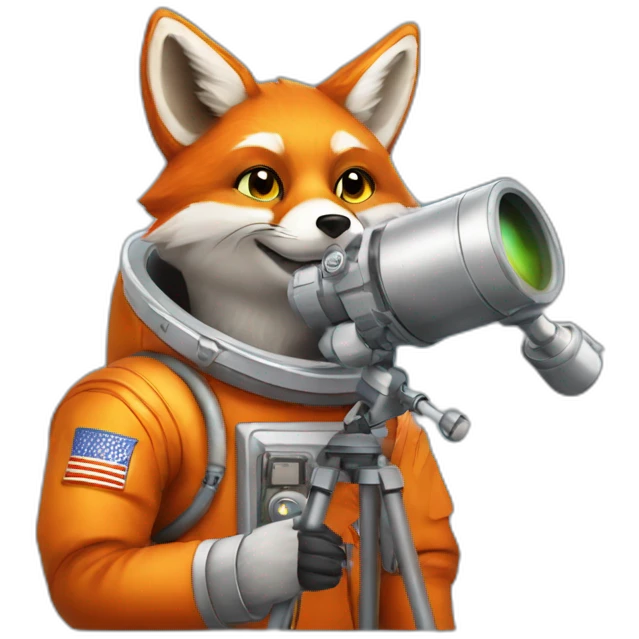 fox in a cosmonaute suit and a telescope emoji