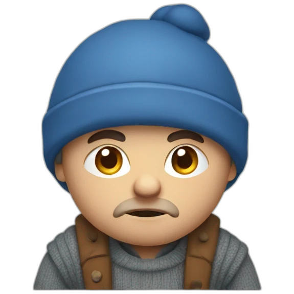 Dissatisfied dwarf in a gray sweater, a blue cap, blue pants emoji