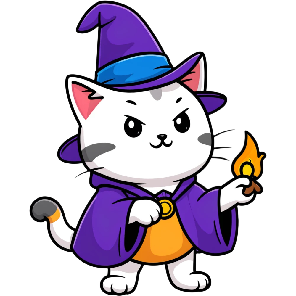cat magician casting a spell, cartoon sticker emoji
