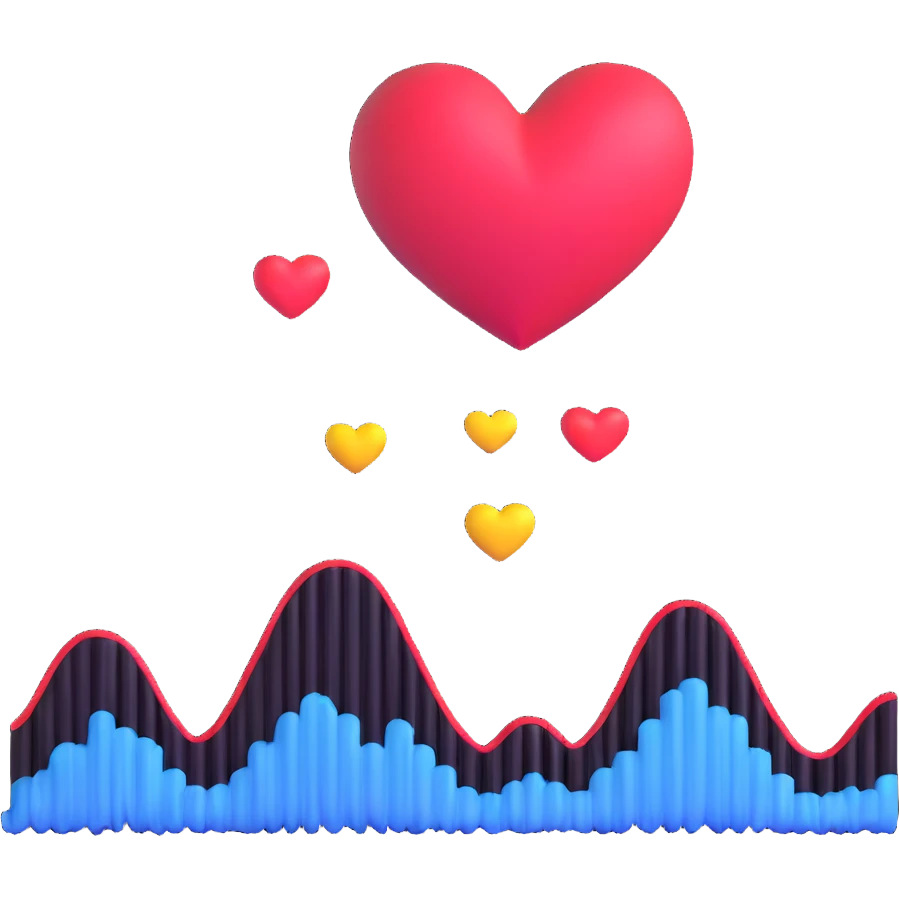 adorable sound wave character with love hearts falling in love with beautiful music emoji