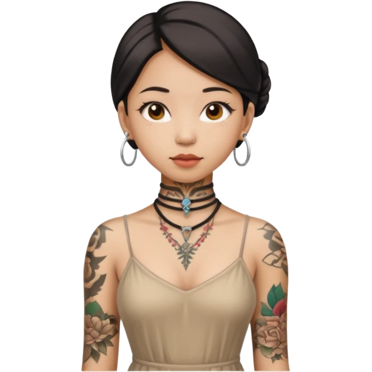 asian girl with neck tattoo and 2 string dress emoji