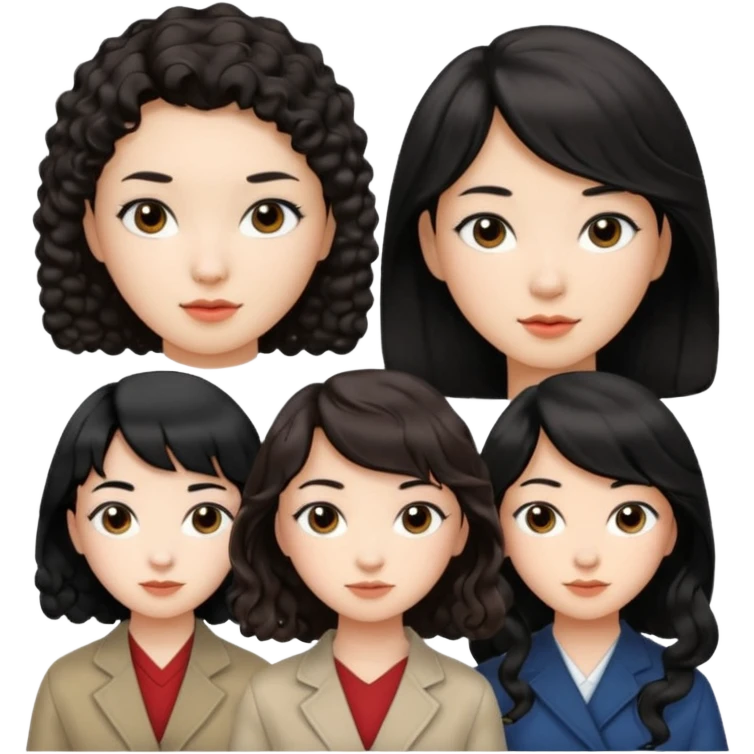 brunette short curly hair white girl, black long hair asian girl side part, black medium length hair with sideswept pangs emoji
