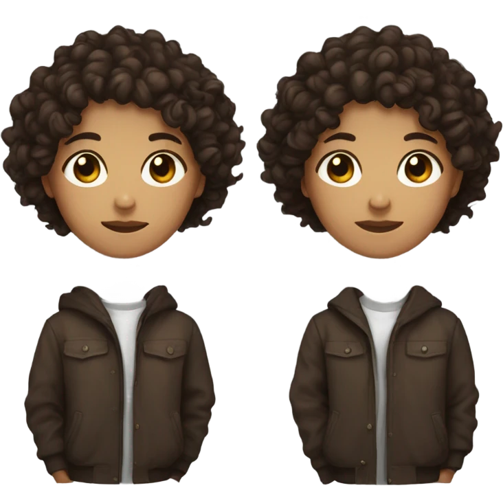 Dark brown curly hair with dark brown eyes and between brown and white  emoji