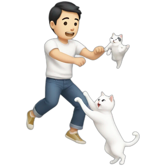 Asian man throwing a white cat emoji