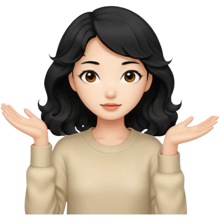 Beautiful girl,Black hair, wavy long hair,Black eyes,Chinese, beige sweater  emoji