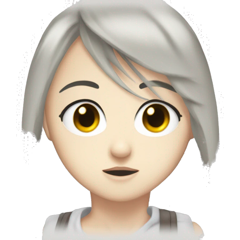 a  white heair red eye anime giarl saying bye emoji