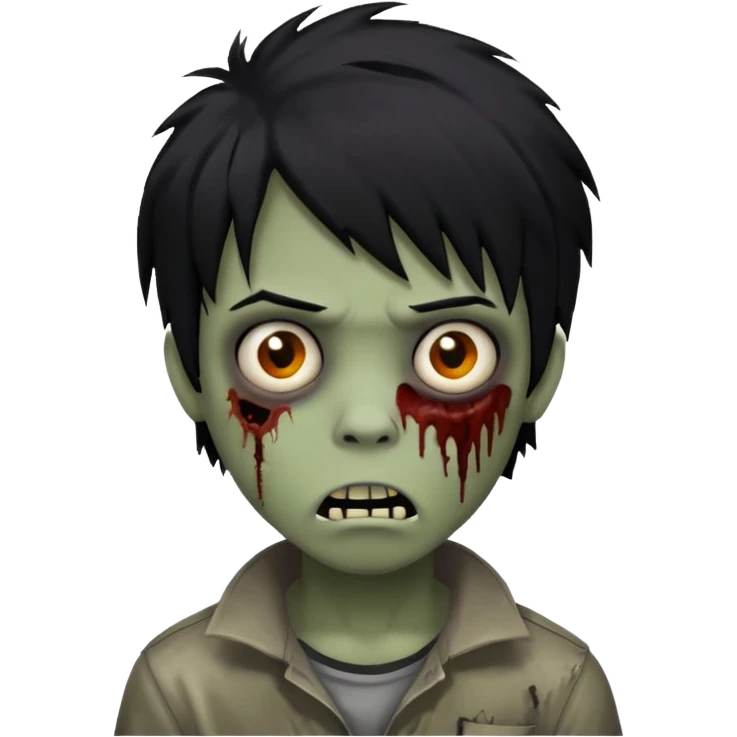 boy, zombie, black hair, medium long, emo, shaggy, dark, spooky, creepy expression emoji emoji