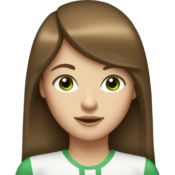 white girl with long brown hair and bangs and green eyes emoji