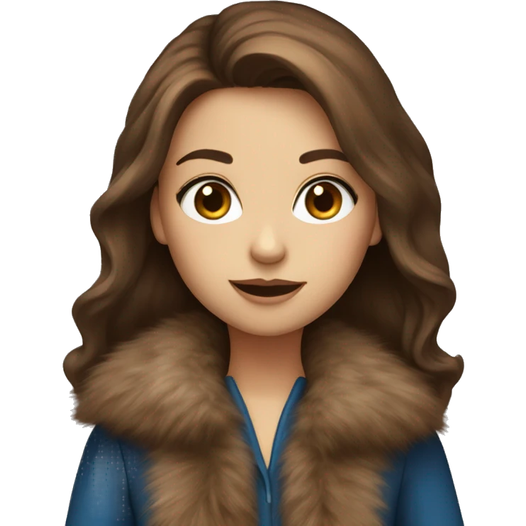Brown hair blue eyed girl with a brown long fur coat emoji