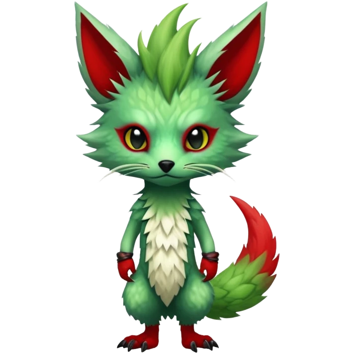 Cool Edgy Green Red ethereal badass punky Fionbri-Vernid-Trico-animal-creature full body emoji