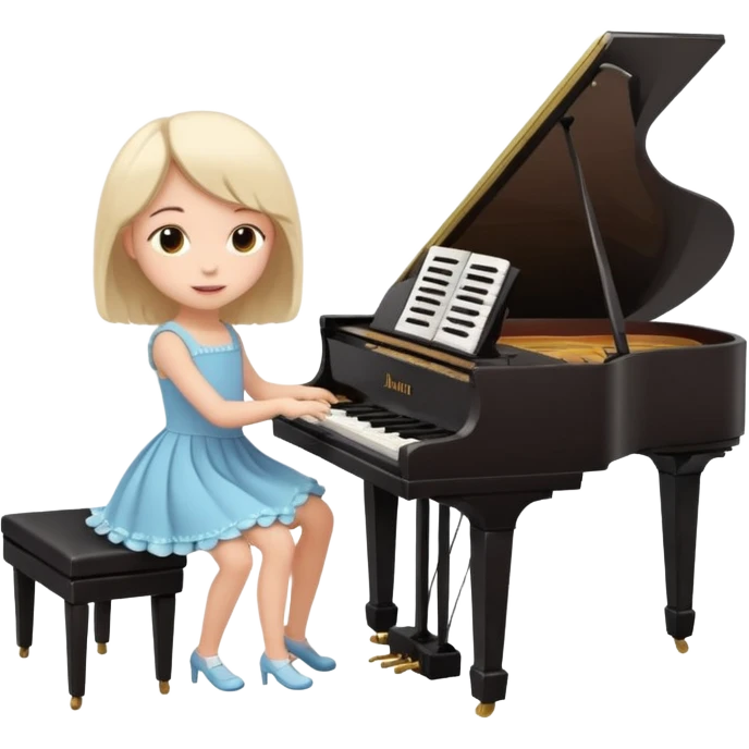 A cute girl in funny animated style , cartoon is playing the piano, full pose emoji