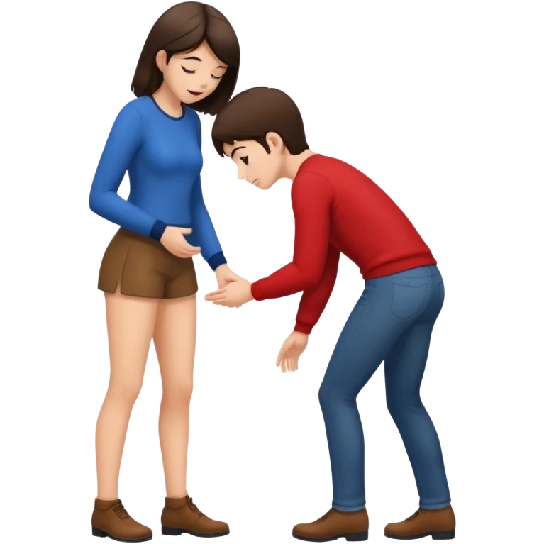 A brunette girl touching the butt of a brunette boy emoji