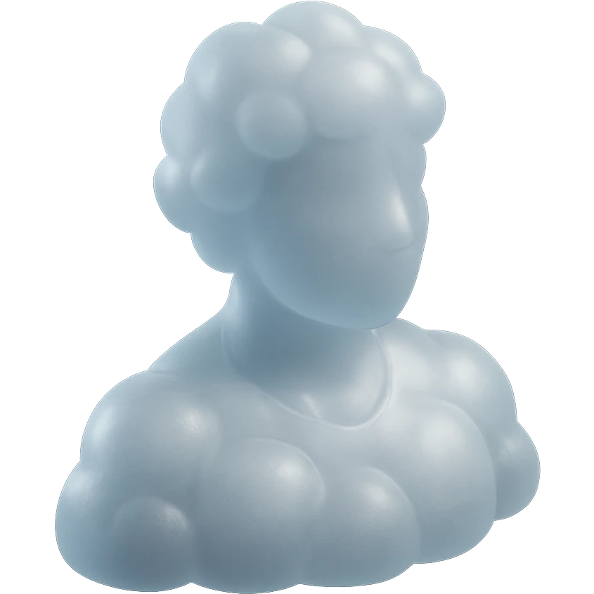 A person from the shoulders up, entirely composed of fluffy white convex clouds emoji