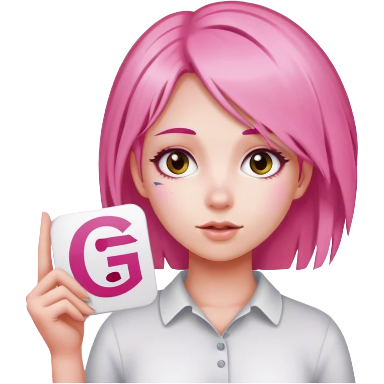 girl with pink hair sign saying "GG" emoji
