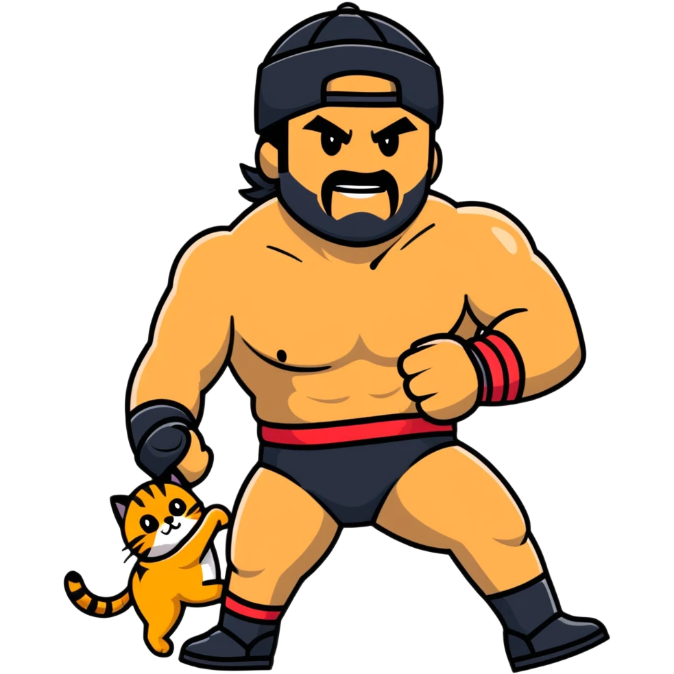 Razor Ramon wrestler from WWF defeating a cat wearing a cap emoji