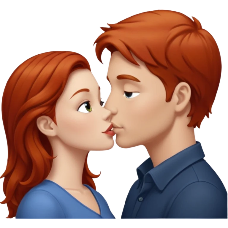 kissy face between white man with brown hair and redhead woman emoji