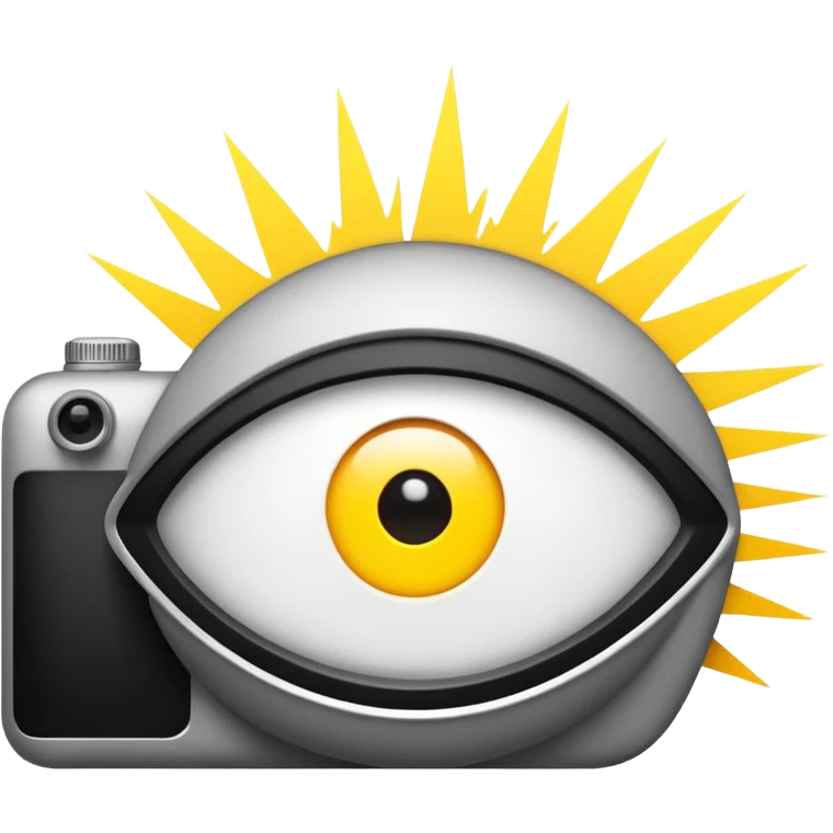 Minimalist emoji-style sticker of a wide open eye with a camera flash bursting into it. High contrast black and white with sharp lines. No gradients.
 emoji