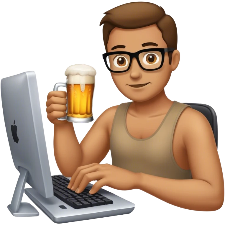man typin on computer and drinking beer emoji