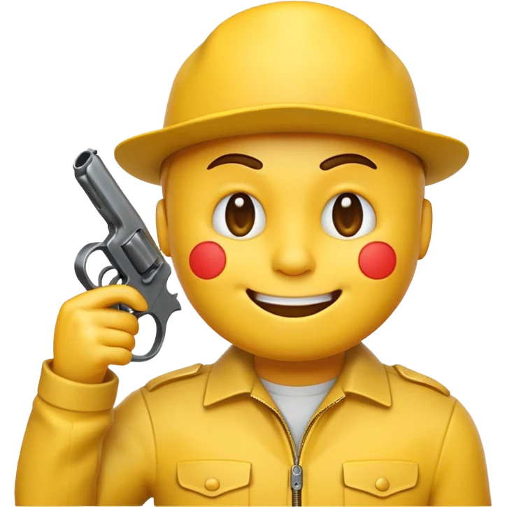 It should look like the smiling emoji with a gun to his head. The muzzle is pointed towards his face with a little distance between the muzzle and the left side of the head. It should look like he wanted to shoot himself in the head. (Ironically) emoji