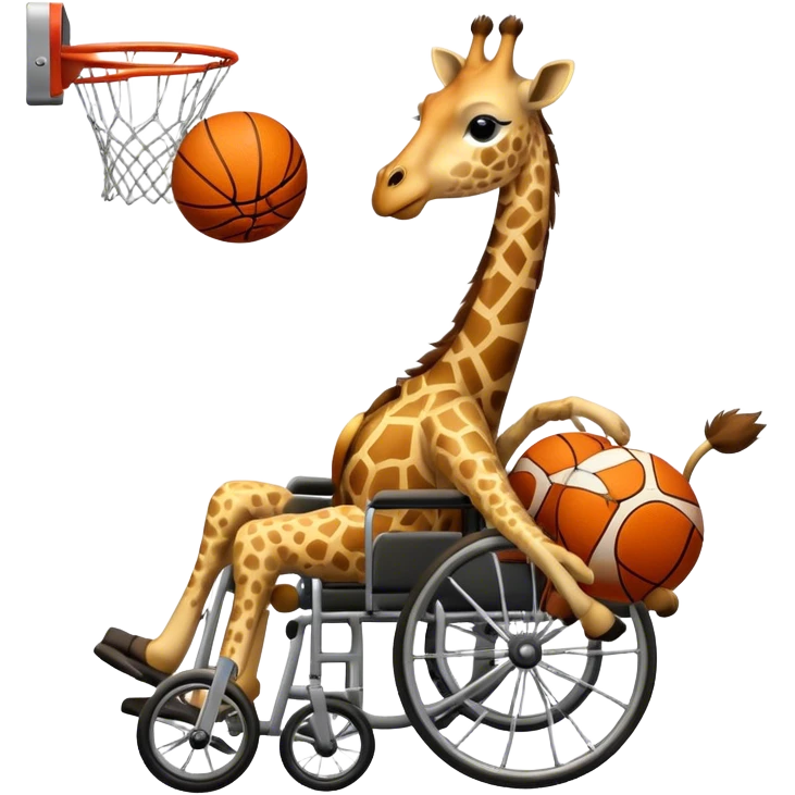 A giraffe in wheelchair playing basketball  emoji