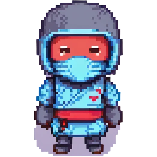 pixel art ninja, mask on, heart eyes, cute expression emoji