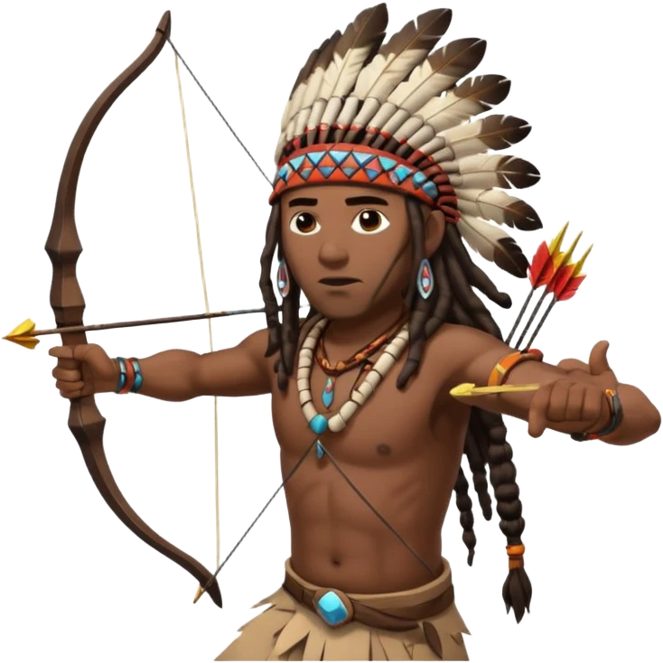 Black American man dark brown with dreads with a American Indian headdress shooting a bow and arrow at a native Indian while he runs  emoji
