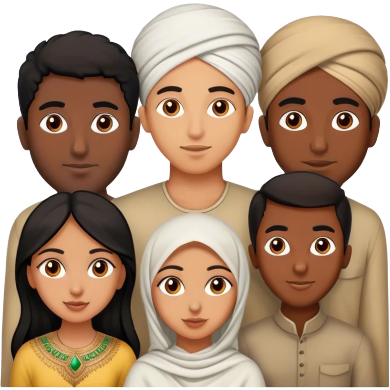 5 bestfriends: 2 North African men, 1 Iranian girl, 1 Indian girl, 1 black man emoji