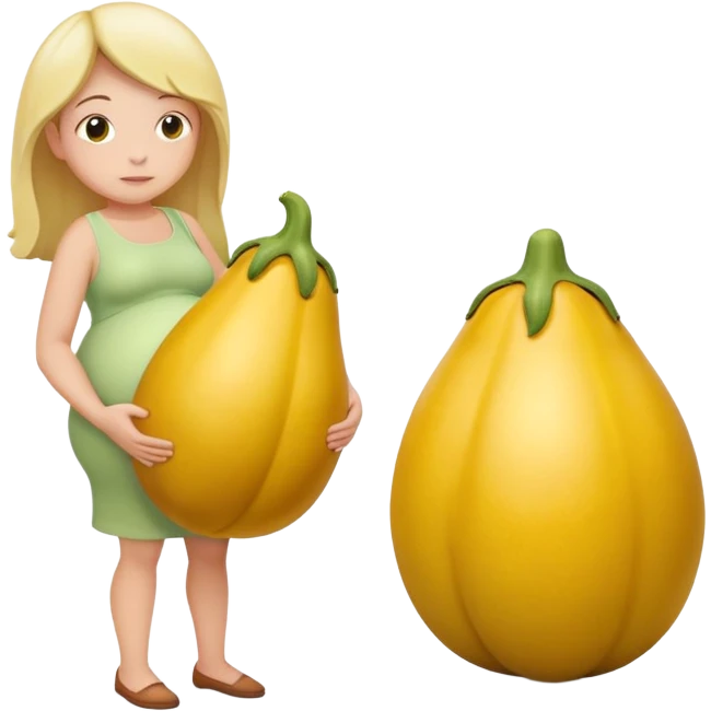 yellow eggplant attached to a pregnant person, with a bowing person turned to the side emoji
