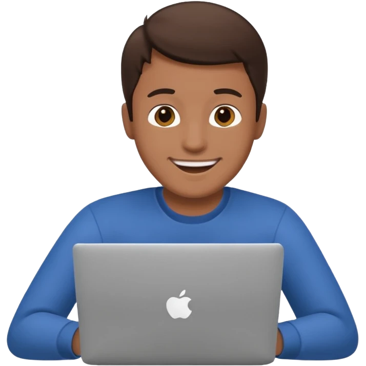 happy man on laptop with brunette skin color emoji
