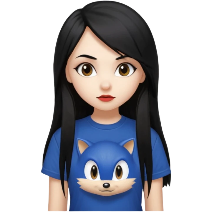 make a goth attractive girl with straight long black hair, side bangs, with brown eyes and wearing sonic clothes  emoji