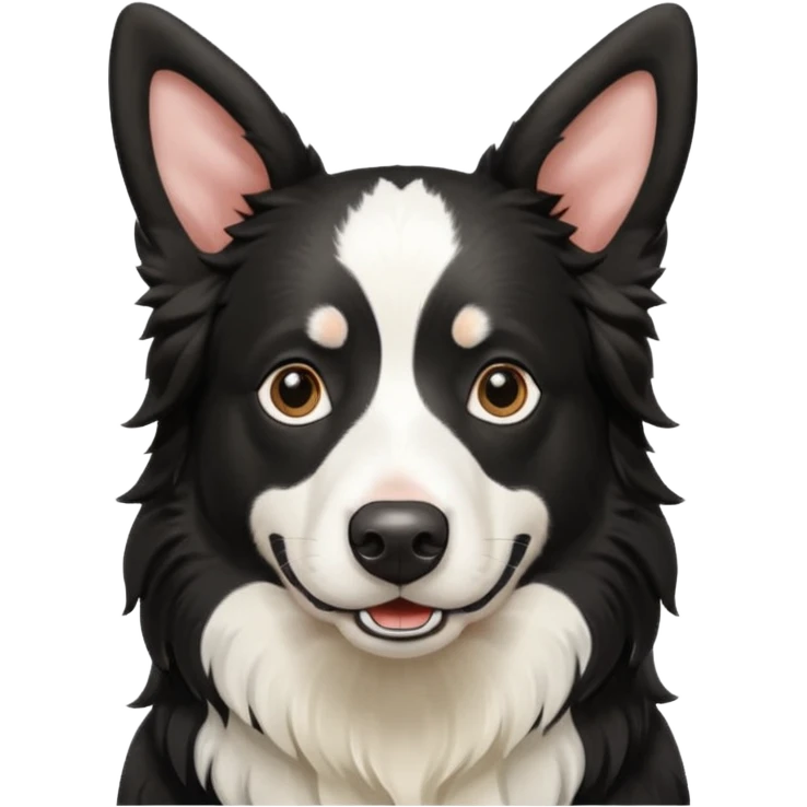 A black and white border collie with cow's horns. emoji