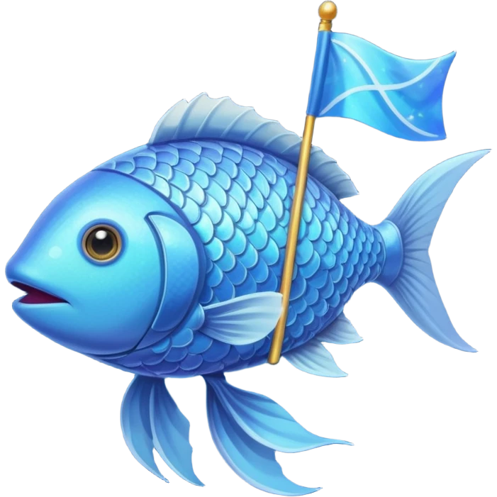 a fish in space suit, holding blue rectangle flag emoji
