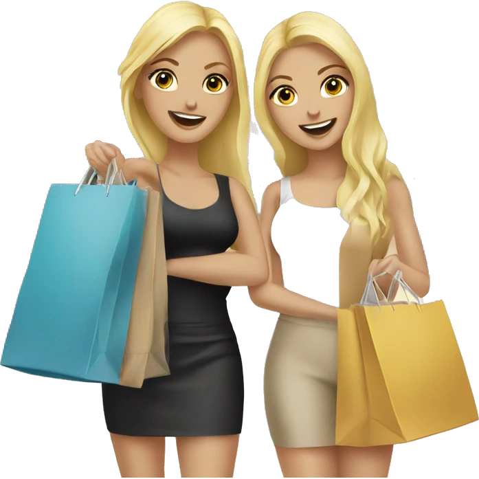 Two blonde white girls shopping with bags emoji