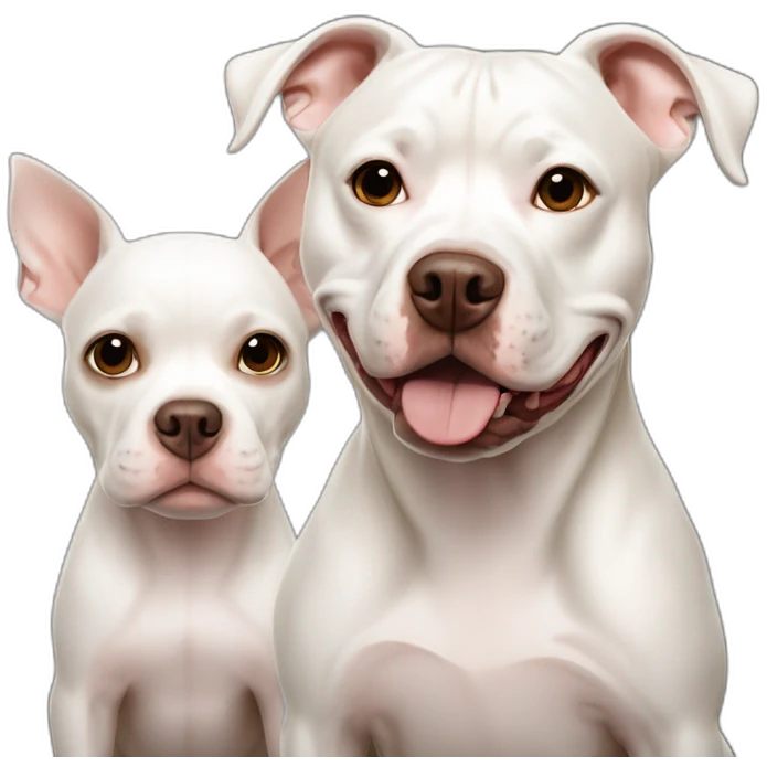 White pitbull dog with two brown chihuauas emoji