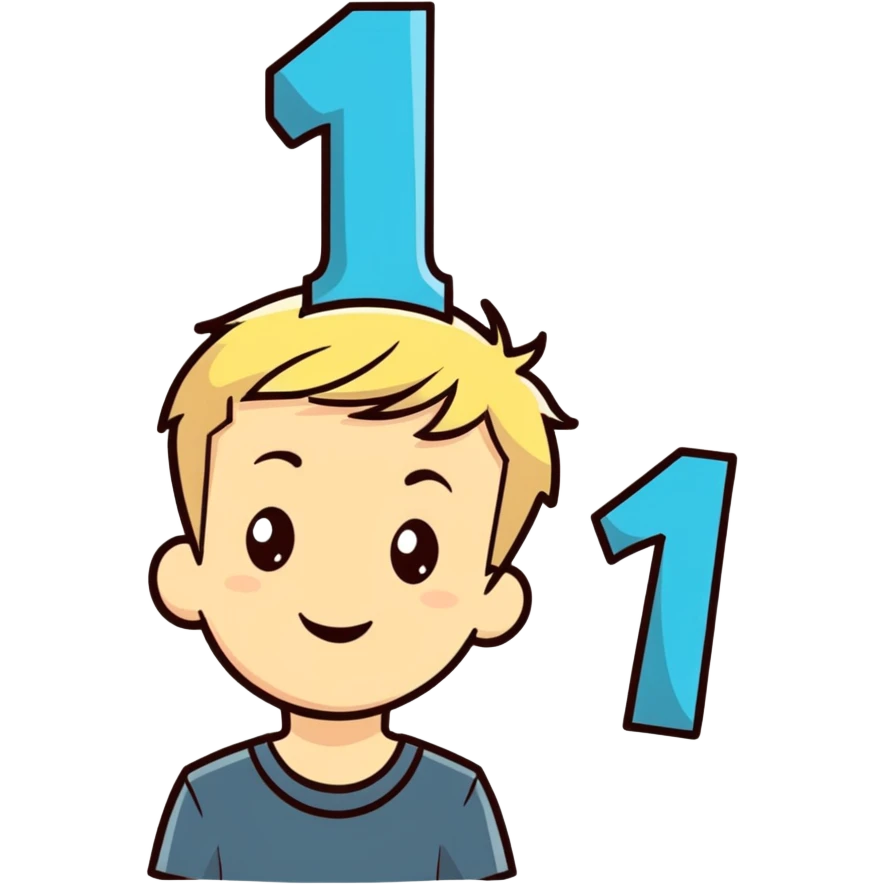 Boy with short blonde hair celebrating his 14th birthday emoji