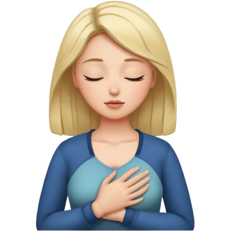 una mano en pecho ojos cerrados femenino emoji