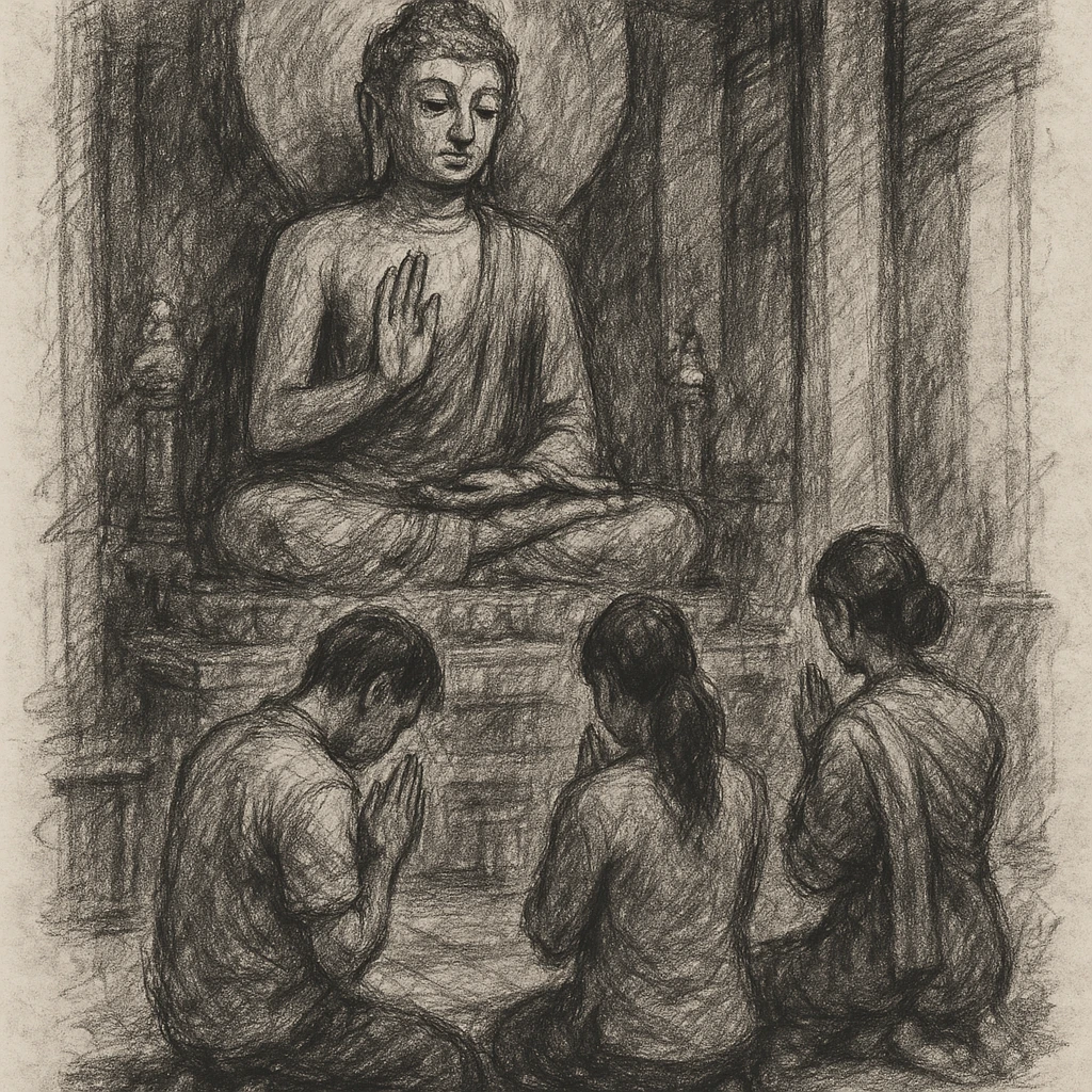 people praying in a Buddhist temple emoji
