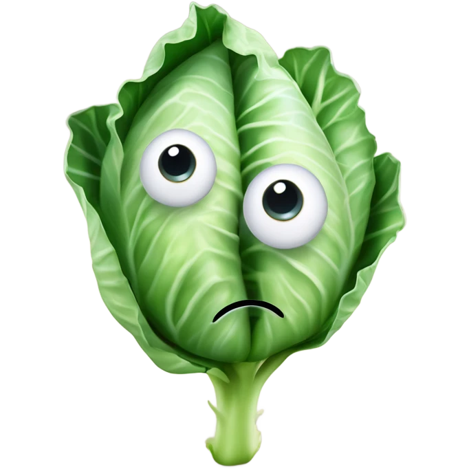 Create a 3D "White colored cabbage" with a surprised face and big shiny eyes 👀. one green leaf, white colored copta holds the mirror with its reflection 🪞 emoji