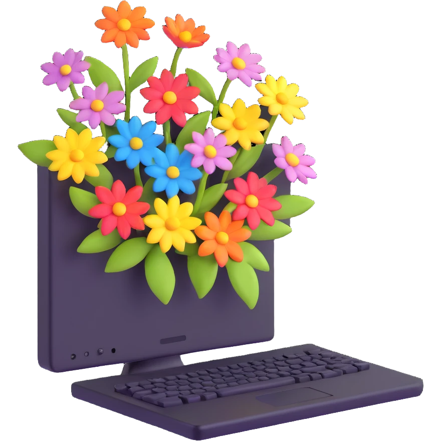 computer with flowers growing out of it emoji