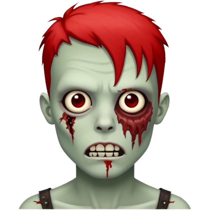 de um zumbi usando modcut que na raiz é vermelho e na ponta é preto e com um piercing na sombrancelha emoji