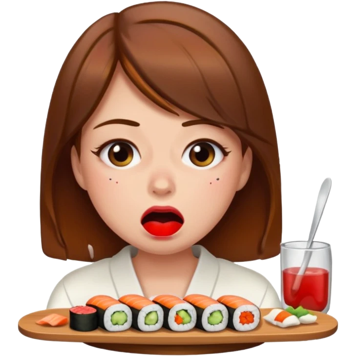 Brown hair girl eating sushi crying funny emoji