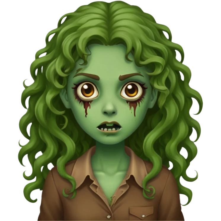 Garota zumbi totalmente verde, bluss marrom, cabelo grande cacheado emoji