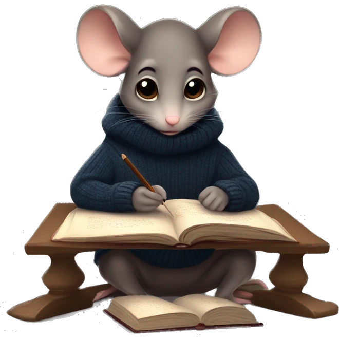 A cute mouse studying, dark academia vibe, in a sweater, by candlelighy emoji