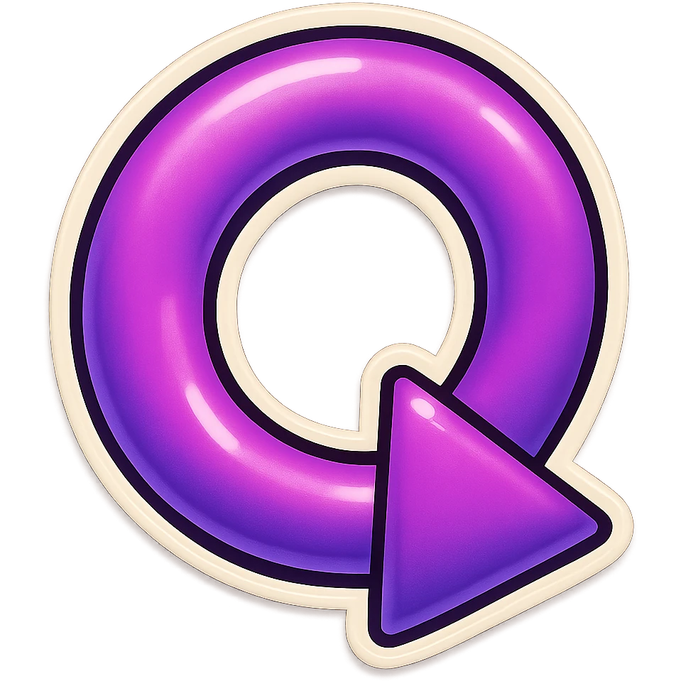 Create a retro sticker style arrow that curves 180 degrees from tail to point, matching the reference style and color shown in the provided image. emoji