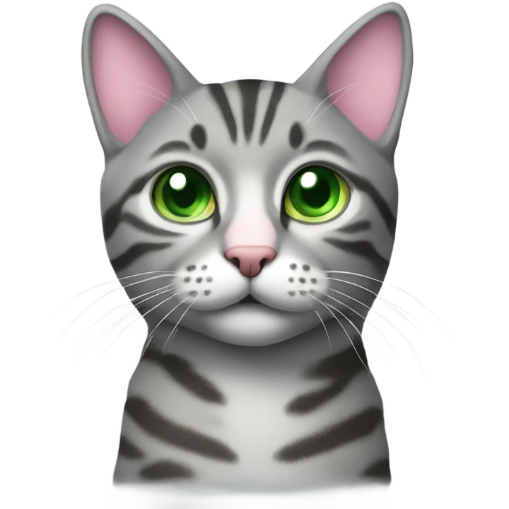 grey tabby with green eyes and pink nose and blue colar emoji