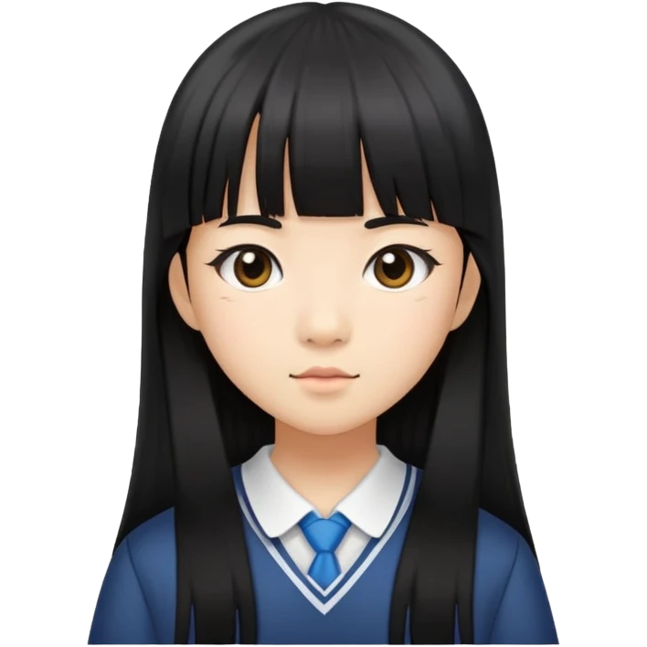 Asian-skinned schoolgirl with long straight black hair and straight bangs emoji