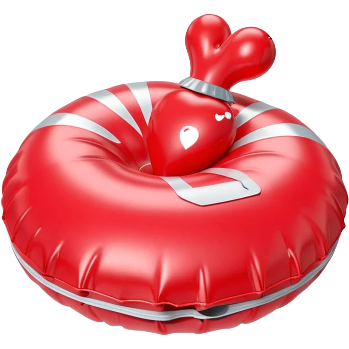 3D render of Whoopee Cushion made of shiny inflatable vinyl, visible seam lines, air valve, highly reflective plastic texture, pool toy aesthetic, Apple emoji style, isolated on white background --v 6.0 emoji