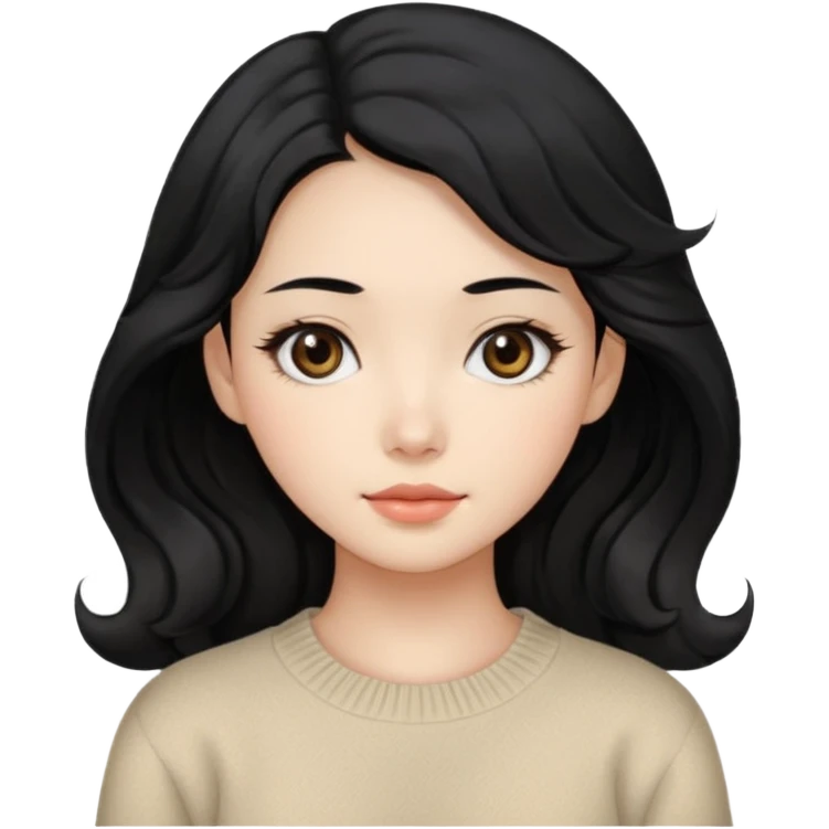 Beautiful girl,Black hair, wavy long hair,Black eyes,Chinese, beige sweater  emoji